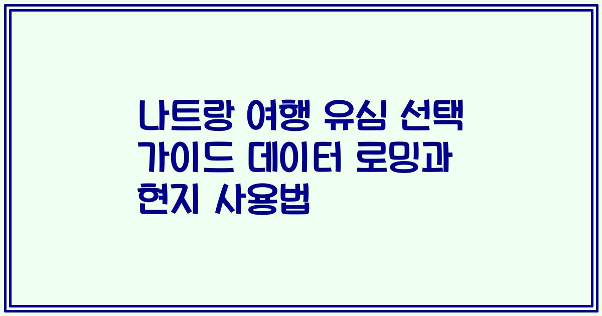 나트랑 여행 유심 선택 가이드 데이터 로밍과 현지 사용법