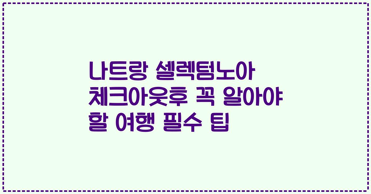 나트랑 셀렉텀노아 체크아웃후 꼭 알아야 할 여행 필수 팁